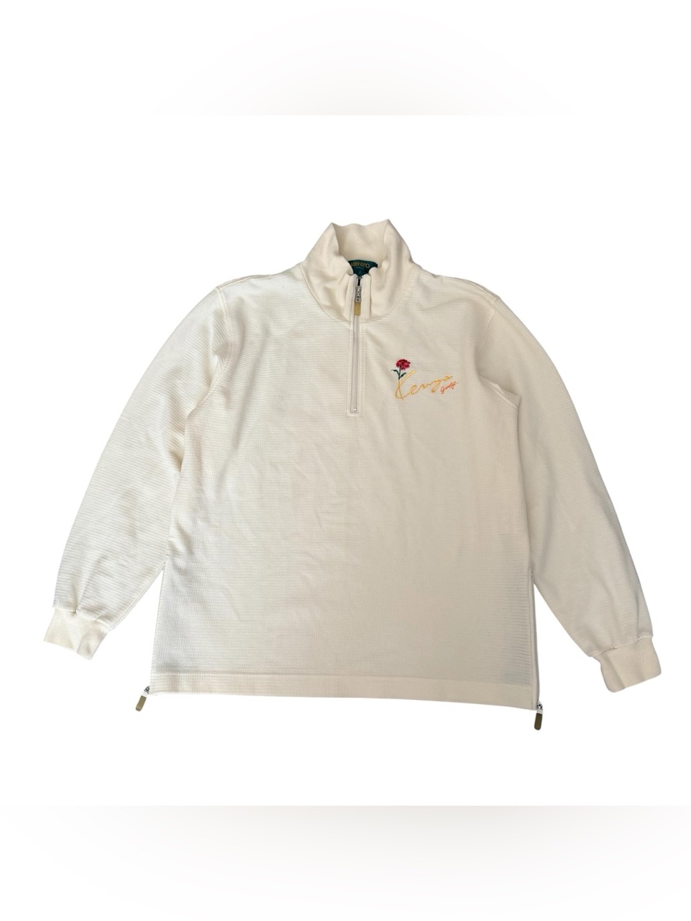 Kenzo Golf quarter-zip pullover features colorful floral embroidery size 2